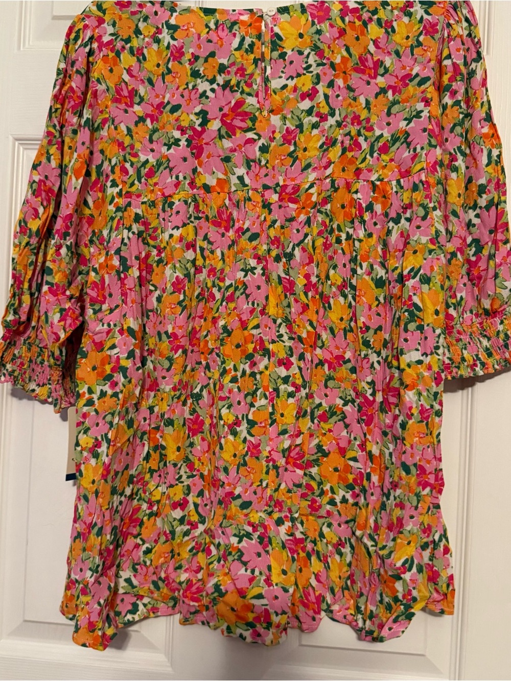 Terra & Sky Floral Smocked Top in Pink, Orange & Green - Picture 12 of 14